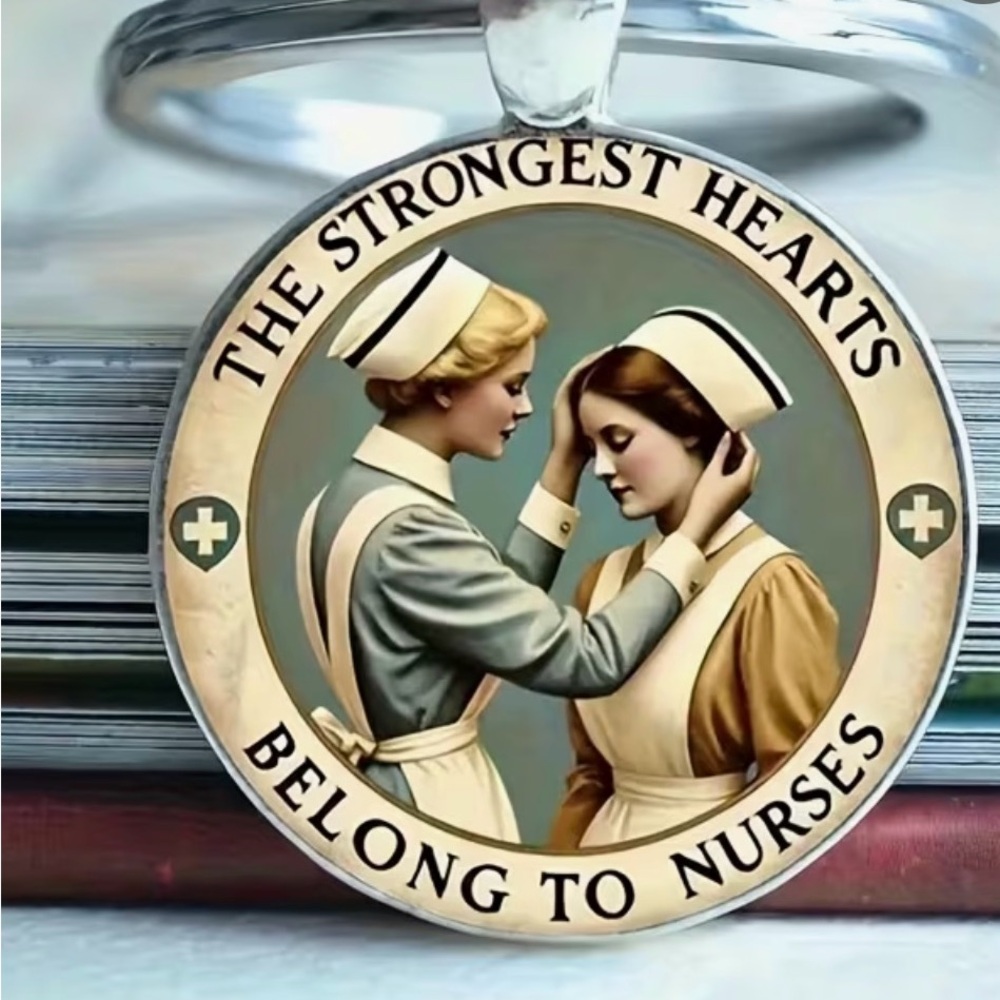 Vintage Nurses Keychain Pendant Silver Color- Metal & Resin-Nurses Day! NEW
